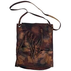 Vintage Handcrafted Brown Leather Crossbody Bag Braided Fringe Accents Western